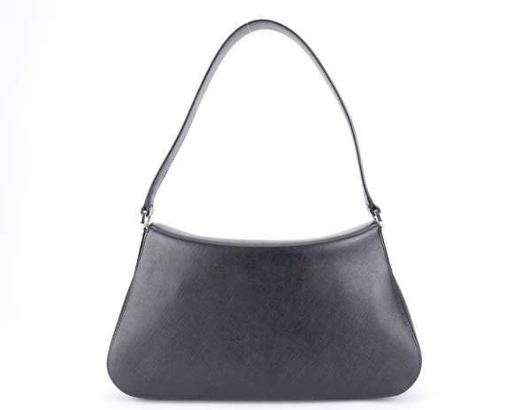 SALVATORE FERRAGAMO BLACK SAFFIANO LEATHER SHOULDER BAG SILVER HARDWARE NO DUST COVER