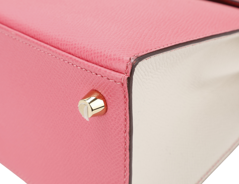 HERMES KELLY 25 HSS STAMP C (YEAR 2018) ROSE AZALEE & CRAIE EPSOM LEATHER LIGHT GOLD HARDWARE WITH STRAP, KEYS, LOCK AND DUST COVER