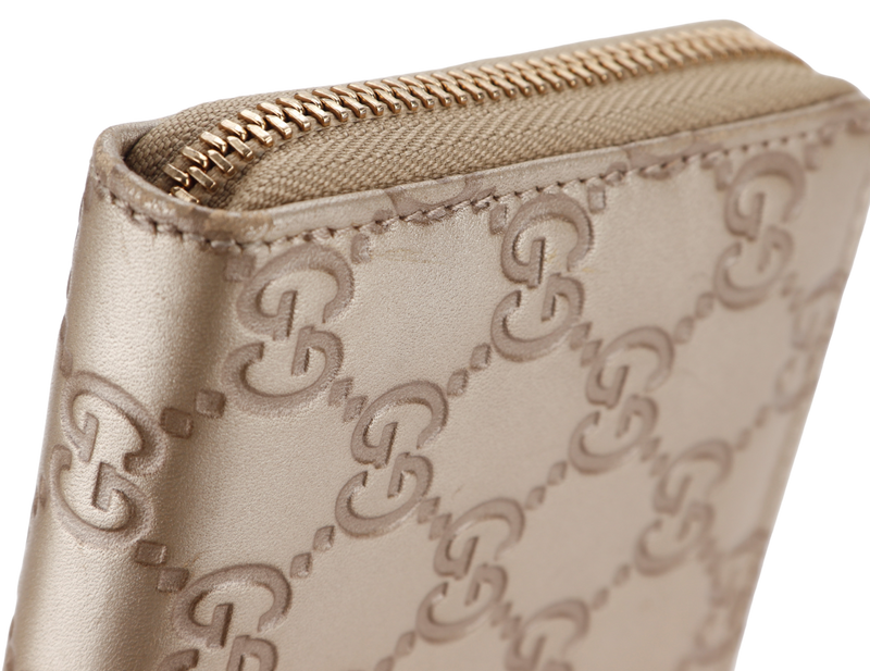 GUCCI 282247 534633 GUCCISSIMA METALLIC LEATHER LONG ZIP WALLET GOLD HARDWARE, NO DUST COVER & BOX