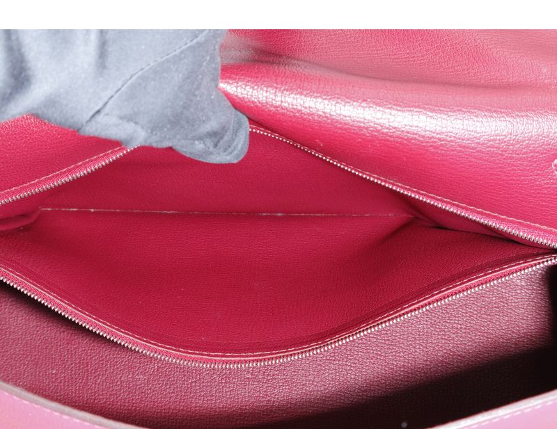 HERMES KELLY 35 VERSO ROSE TYRIEN x ROUGE H INTERIOR EPSOM LEATHER SILVER HARDWARE STAMP N (YEAR 2010) WITH STRAPS, KEY&LOCK, RAINCOAT, ORGANISER AND BOX (NO DUST COVER)
