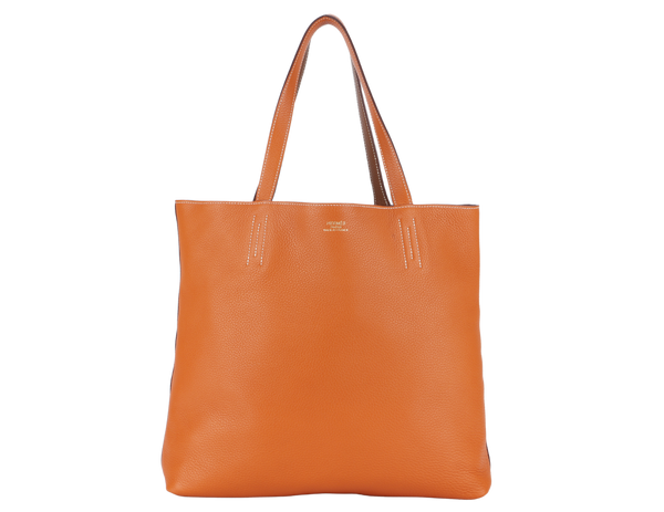 HERMES DOUBLE SENS TOTE 36 ORANGE GOLD TAURILLON CLEMENCE LEATHER STAMP Q SQUARE (2013) WITH DUST COVER