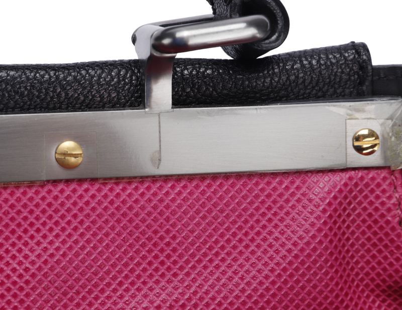 Fendi Peekaboo, Large width 40cm, Black Color Goatskin, Pink Color Inner Lining