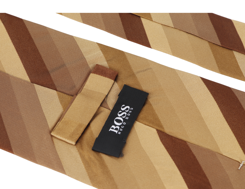 HUGO BOSS NECKTIES YELLOW STRIPE BROWN