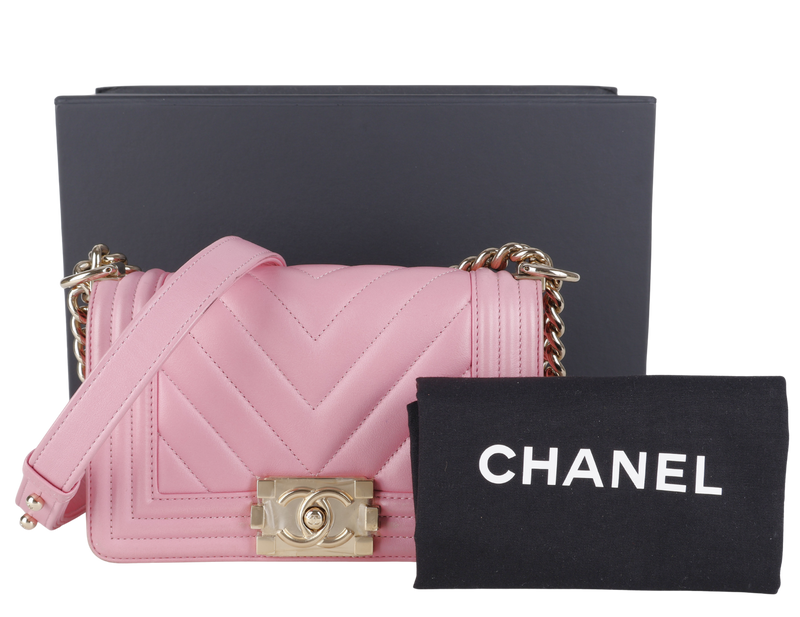 CHANEL LE BOY SMALL (U4TPxxxx) PINK CALFSKIN GOLD HARDWARE WITH DUST COVER AND BOX