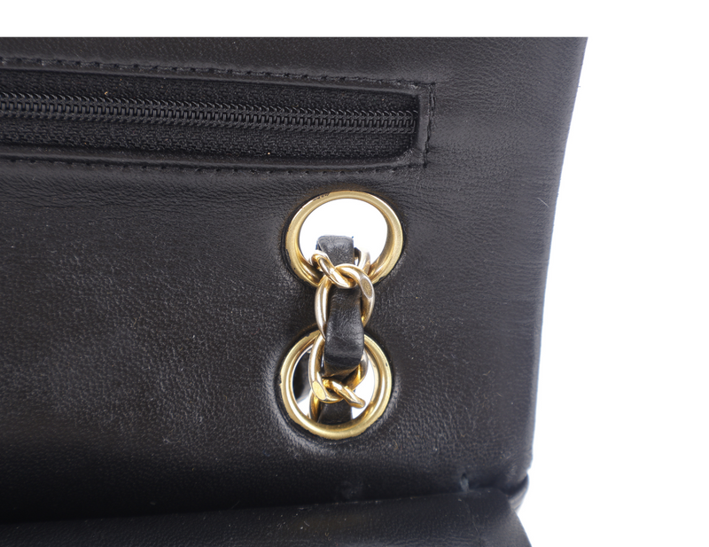 CHANEL VINTAGE CLASSIC FLAP SMALL BLACK LAMBSKIN GOLD HARDWARE (246xxxx) NO DUST COVER