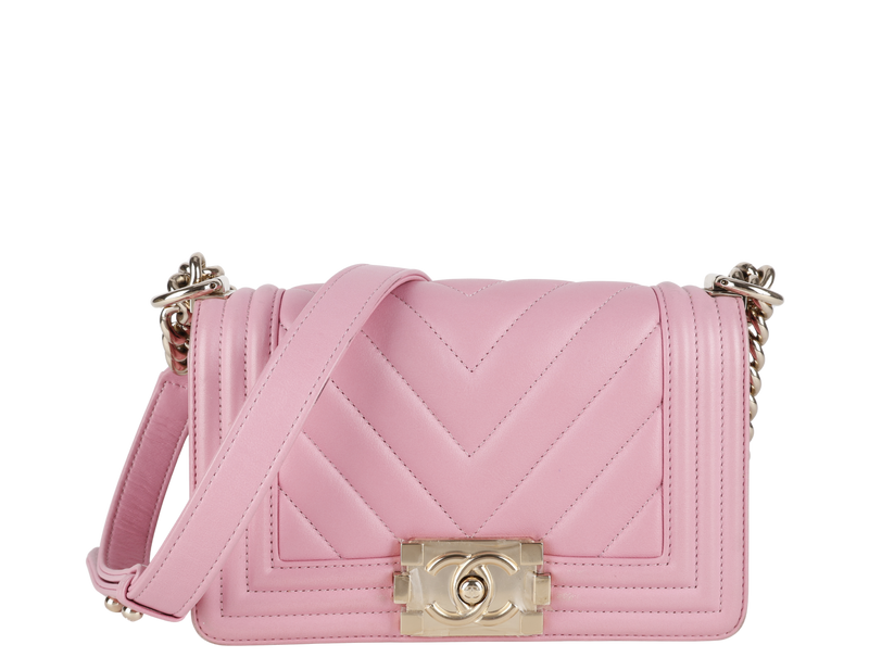 CHANEL LE BOY SMALL (U4TPxxxx) PINK CALFSKIN GOLD HARDWARE WITH DUST COVER AND BOX