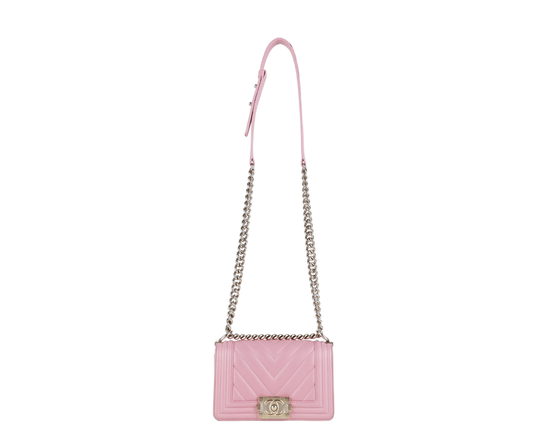 CHANEL LE BOY SMALL (U4TPxxxx) PINK CALFSKIN GOLD HARDWARE WITH DUST COVER AND BOX