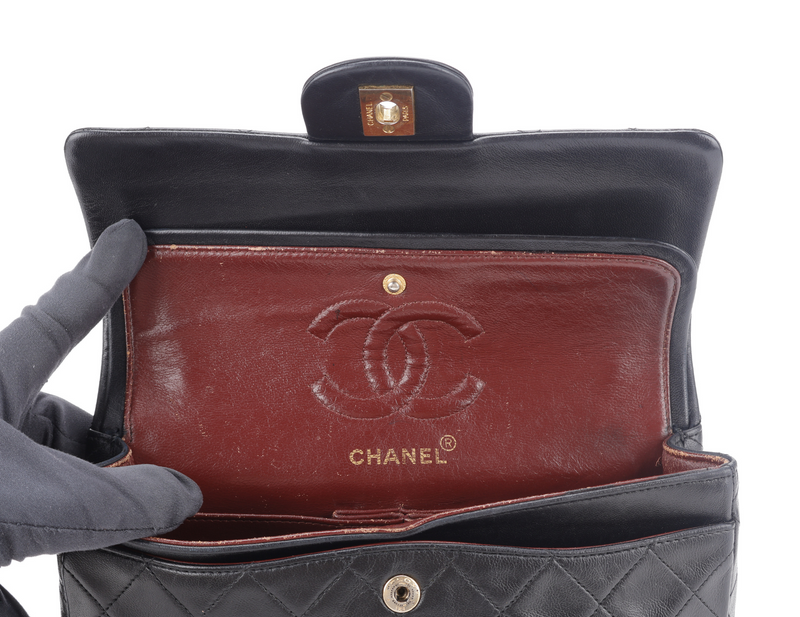 CHANEL VINTAGE CLASSIC FLAP SMALL BLACK LAMBSKIN GOLD HARDWARE (246xxxx) NO DUST COVER