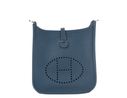 HERMES MINI EVELYNE TPM BLUE COLVERT CLEMENCE LIME STRAP SILVER HARDWARE STAMP X (2016) WITH STRAPS AND DUST COVER