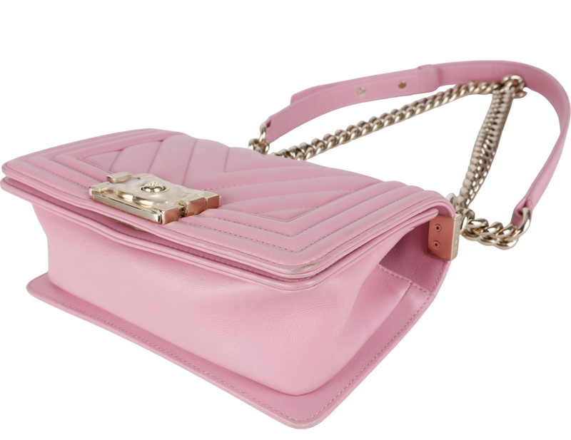CHANEL LE BOY SMALL (U4TPxxxx) PINK CALFSKIN GOLD HARDWARE WITH DUST COVER AND BOX