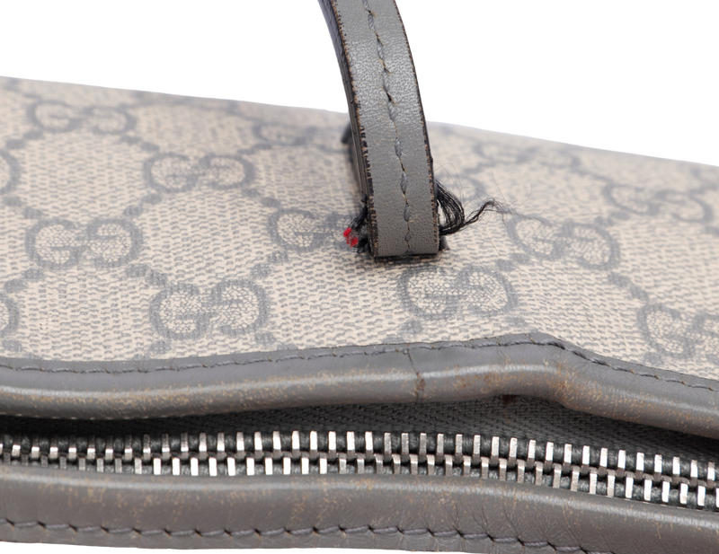 Gucci Light Grey Trim Canvas Shoulder Tote (353437 525040) with Strap & Dust Cover
