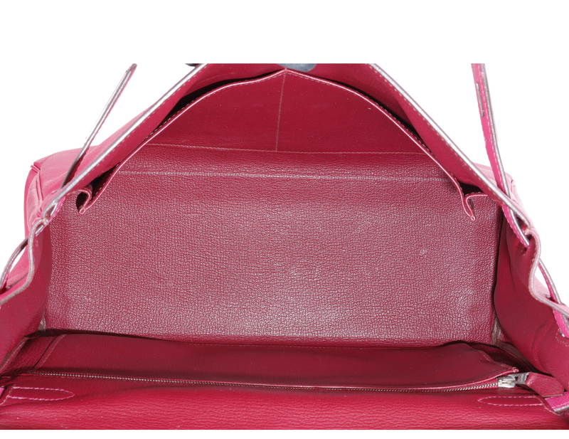HERMES KELLY 35 VERSO ROSE TYRIEN x ROUGE H INTERIOR EPSOM LEATHER SILVER HARDWARE STAMP N (YEAR 2010) WITH STRAPS, KEY&LOCK, RAINCOAT, ORGANISER AND BOX (NO DUST COVER)