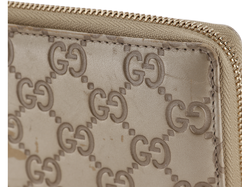 GUCCI 282247 534633 GUCCISSIMA METALLIC LEATHER LONG ZIP WALLET GOLD HARDWARE, NO DUST COVER & BOX