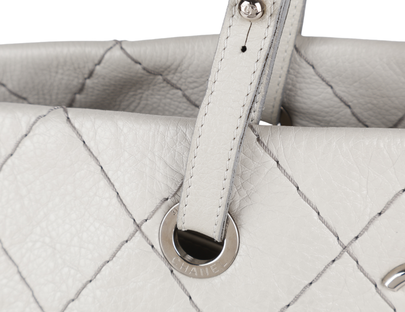 CHANEL ON THE ROAD TOTE BAG SHOULDER QUILTED LEATHER GREY (1333xxxx) SILVER HARDWARE NO DUST COVER