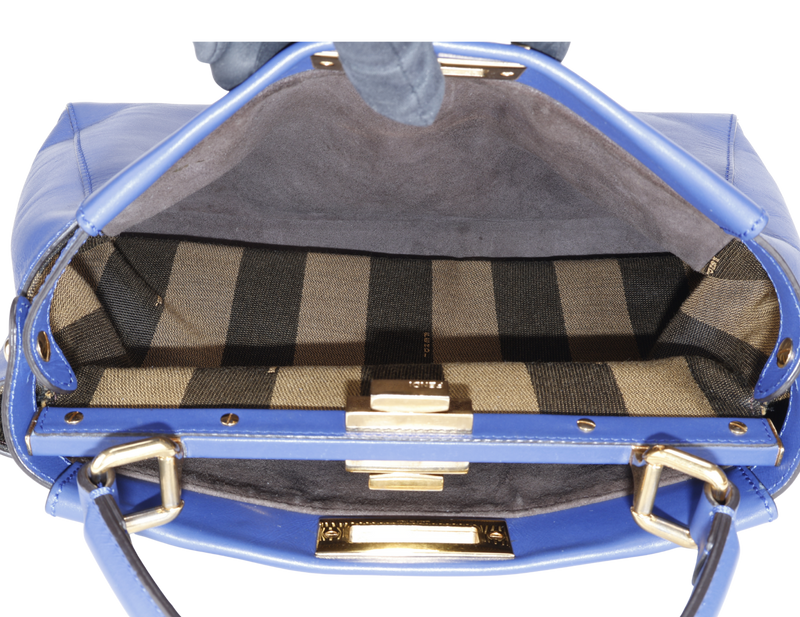 FENDI PEAKABOO BLUE LEATHER GOLD HARDWARE WITH STRAP NO DUST COVER