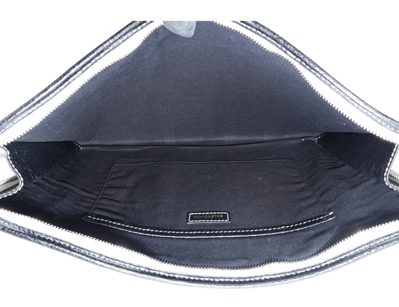 BALENCIAGA STRIPE CLUTCH BLACK, GREY, RED CALF LEATHER SILVER HARDWARE WITH DUST COVER