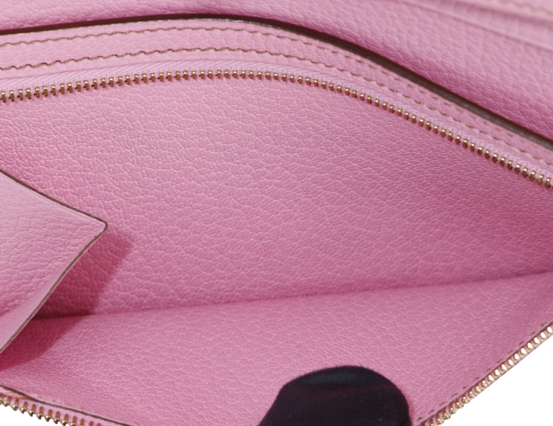 Hermes Bearn Wallet (Stamp M) Triple Fold Rose Sakura Chevre Leather, with Box