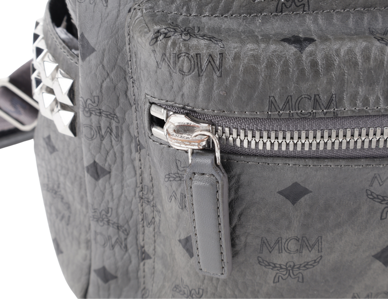 MCM STARK BACKPACK IN GREY VISETORS LEATHER SILVER HARDWARE NO DUST COVER