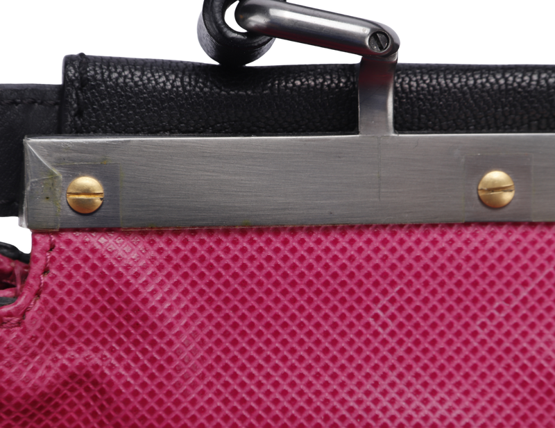 Fendi Peekaboo, Large width 40cm, Black Color Goatskin, Pink Color Inner Lining