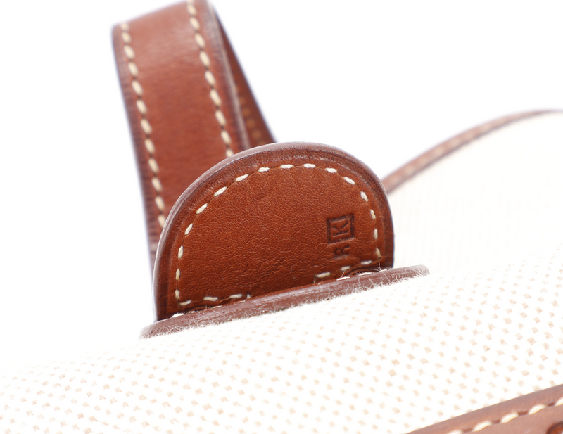 HERMES EVELYN PM STAMP SQUARE K (YEAR 2007) TOILE x BARENIA LEATHER WITH STRAP AND DUST COVER