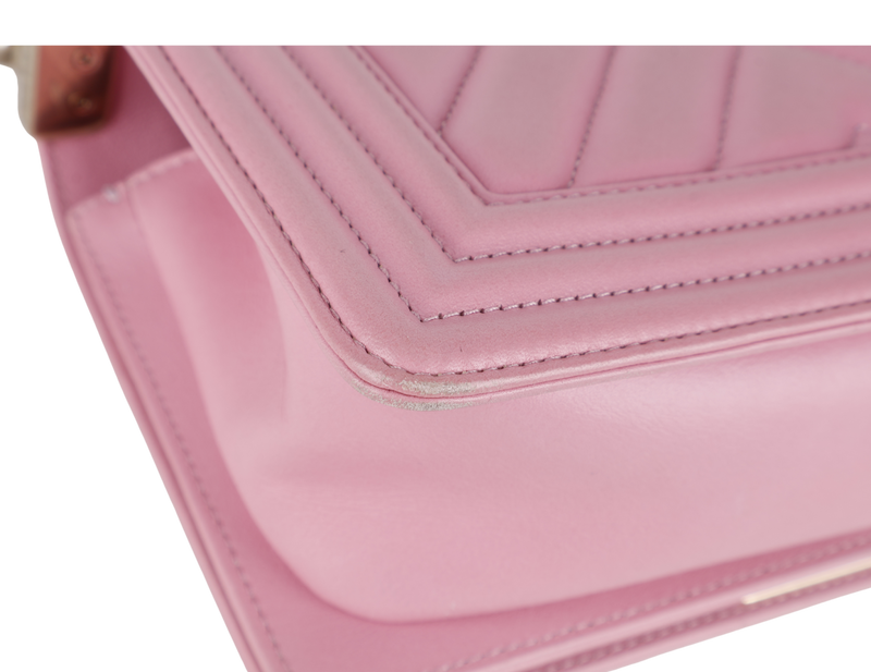 CHANEL LE BOY SMALL (U4TPxxxx) PINK CALFSKIN GOLD HARDWARE WITH DUST COVER AND BOX