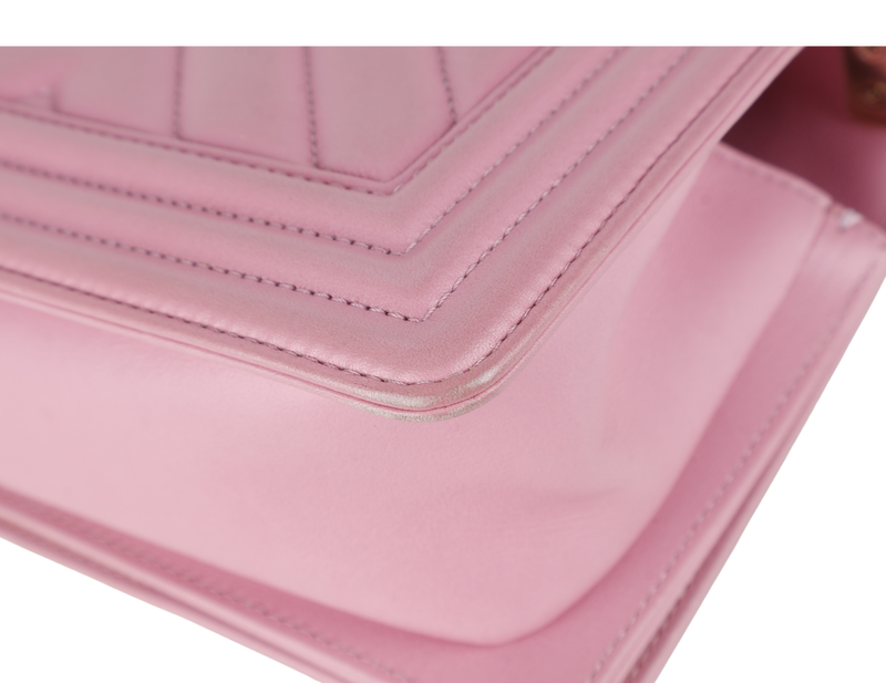 CHANEL LE BOY SMALL (U4TPxxxx) PINK CALFSKIN GOLD HARDWARE WITH DUST COVER AND BOX