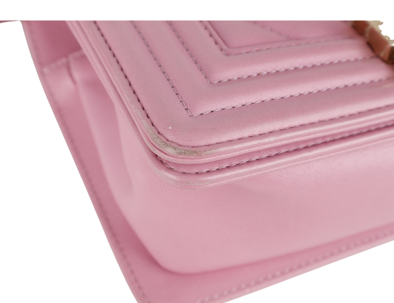 CHANEL LE BOY SMALL (U4TPxxxx) PINK CALFSKIN GOLD HARDWARE WITH DUST COVER AND BOX