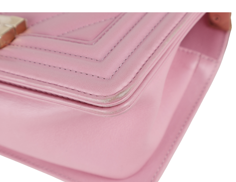 CHANEL LE BOY SMALL (U4TPxxxx) PINK CALFSKIN GOLD HARDWARE WITH DUST COVER AND BOX