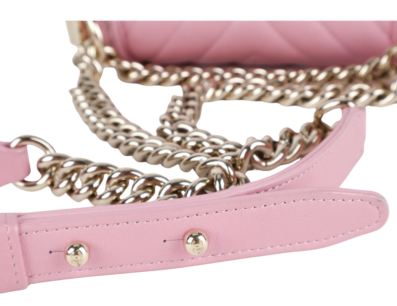 CHANEL LE BOY SMALL (U4TPxxxx) PINK CALFSKIN GOLD HARDWARE WITH DUST COVER AND BOX