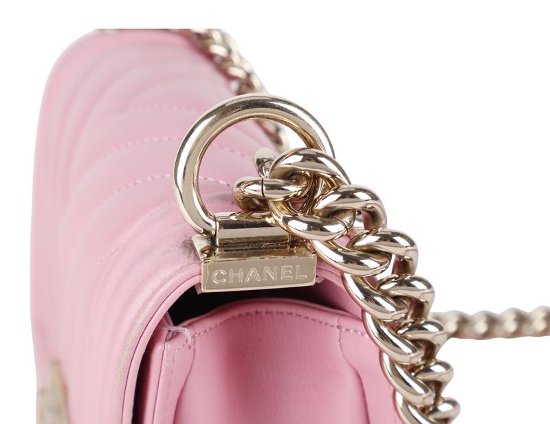 CHANEL LE BOY SMALL (U4TPxxxx) PINK CALFSKIN GOLD HARDWARE WITH DUST COVER AND BOX