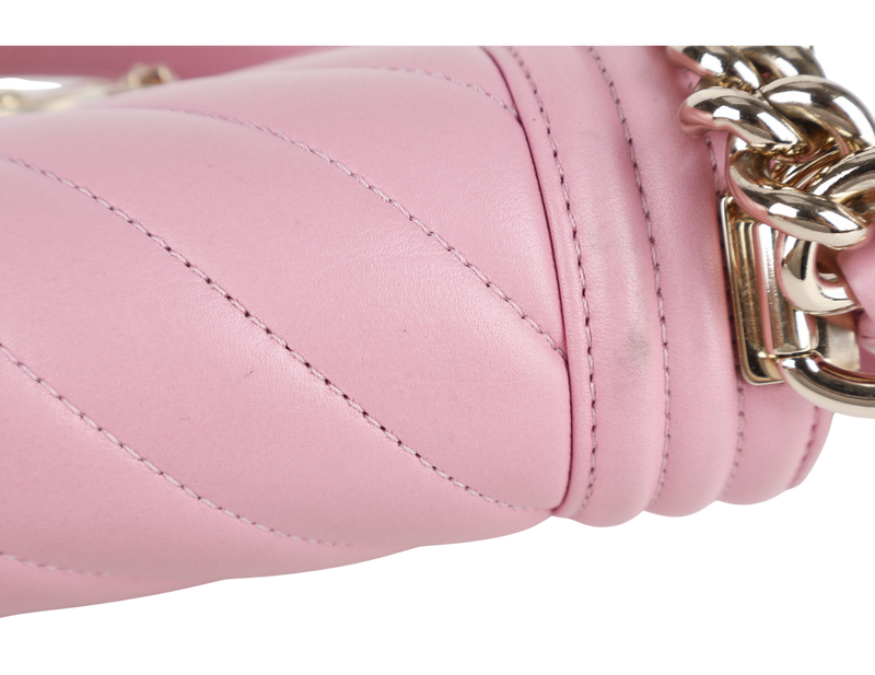 CHANEL LE BOY SMALL (U4TPxxxx) PINK CALFSKIN GOLD HARDWARE WITH DUST COVER AND BOX