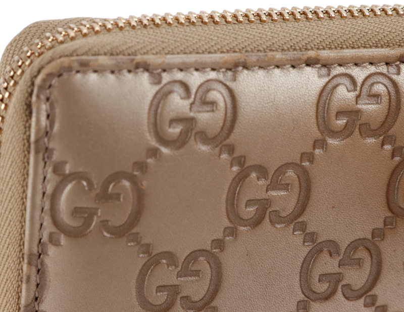 GUCCI 282247 534633 GUCCISSIMA METALLIC LEATHER LONG ZIP WALLET GOLD HARDWARE, NO DUST COVER & BOX
