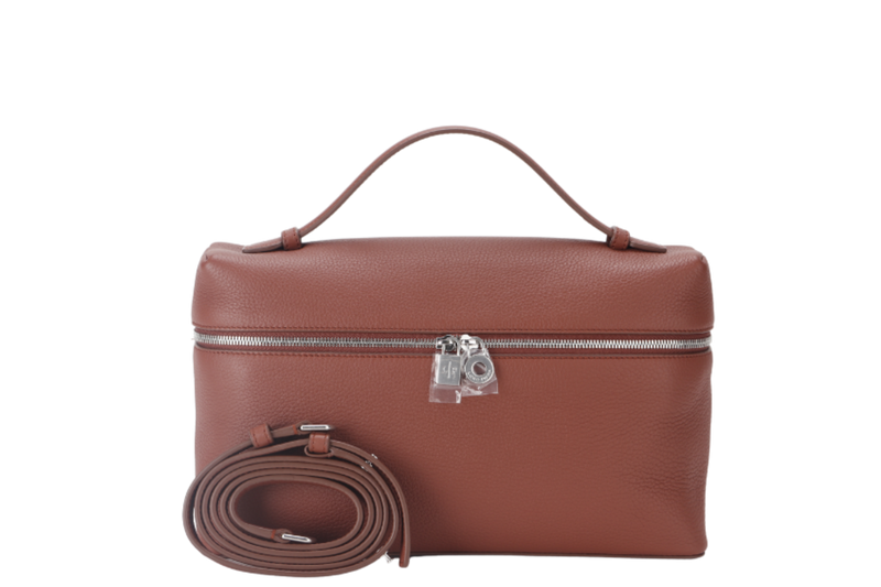 LORO PIANA EXTRA BAG L27 BARK TREE COLOR (HOMC) GRAINED CALFSKIN SILVER HARDWARE WITH DUST COVER AND BOX