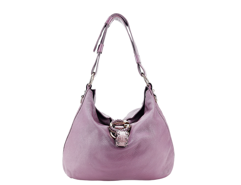 GUCCI G WAVE LEATHER HOBO PURPLE CALF LEATHER SILVER HARDWARE WITH DUST COVER AND STRAPS