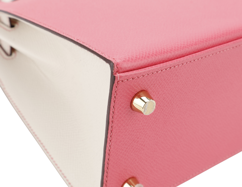 HERMES KELLY 25 HSS STAMP C (YEAR 2018) ROSE AZALEE & CRAIE EPSOM LEATHER LIGHT GOLD HARDWARE WITH STRAP, KEYS, LOCK AND DUST COVER