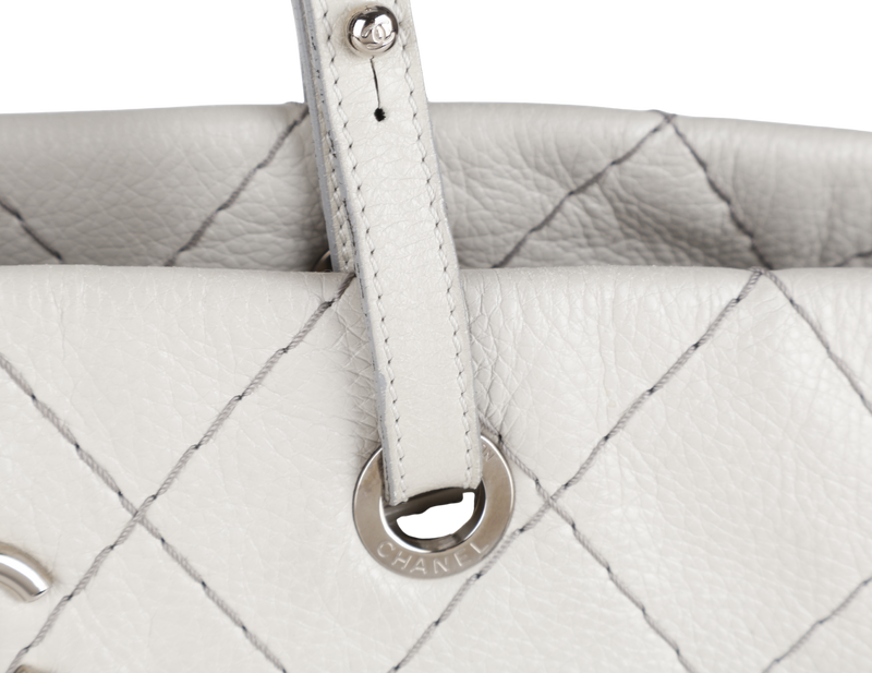 CHANEL ON THE ROAD TOTE BAG SHOULDER QUILTED LEATHER GREY (1333xxxx) SILVER HARDWARE NO DUST COVER