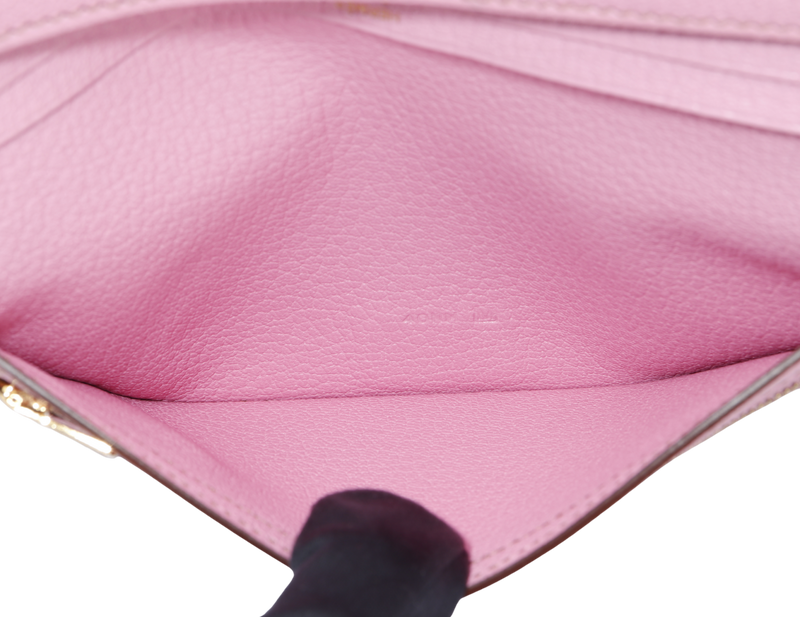 Hermes Bearn Wallet (Stamp M) Triple Fold Rose Sakura Chevre Leather, with Box