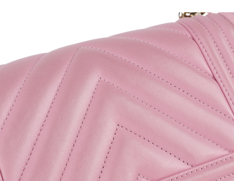 CHANEL LE BOY SMALL (U4TPxxxx) PINK CALFSKIN GOLD HARDWARE WITH DUST COVER AND BOX