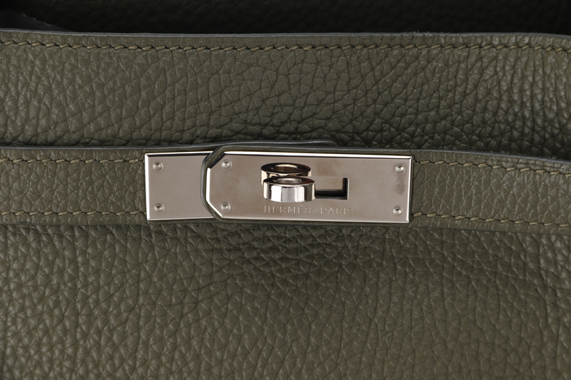 HERMES SO KELLY 26 VERT OLIVE TOGO LEATHER STAMP M PALLADIUM HARDWARE WITH DUST COVER AND BOX