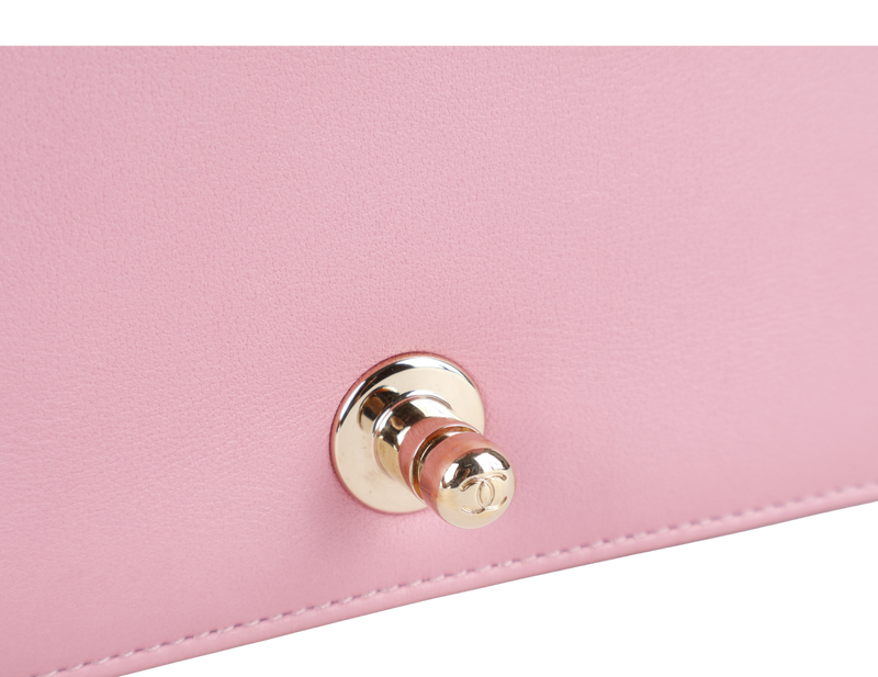 CHANEL LE BOY SMALL (U4TPxxxx) PINK CALFSKIN GOLD HARDWARE WITH DUST COVER AND BOX