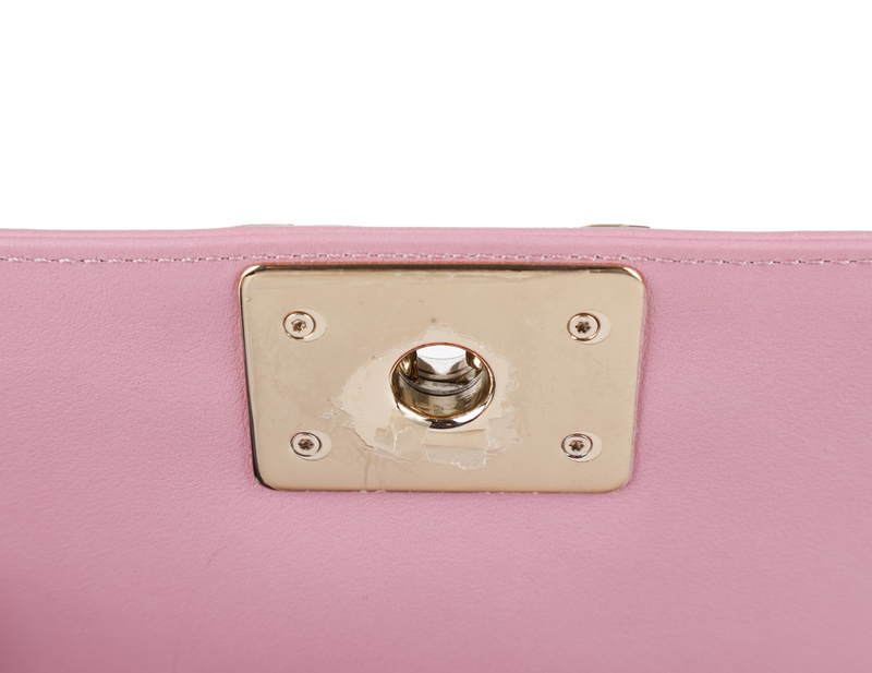 CHANEL LE BOY SMALL (U4TPxxxx) PINK CALFSKIN GOLD HARDWARE WITH DUST COVER AND BOX