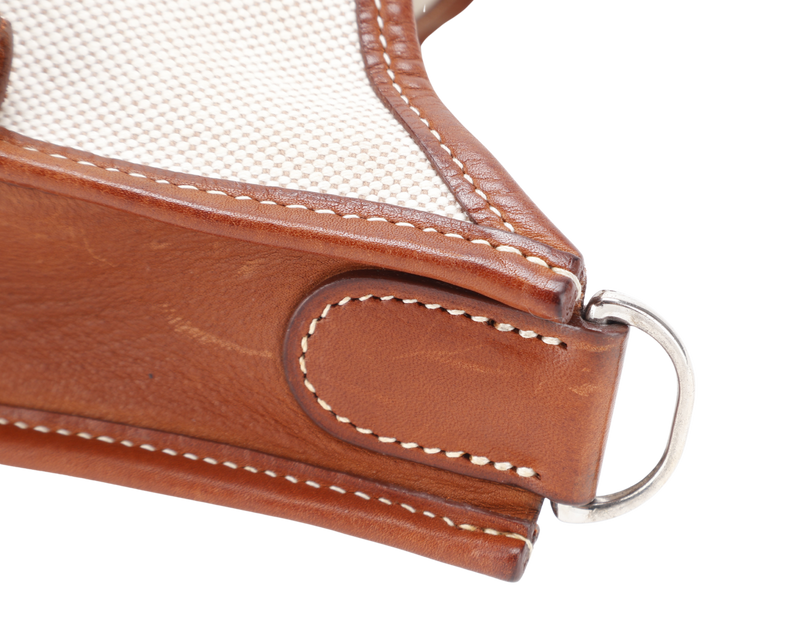 HERMES EVELYN PM STAMP SQUARE K (YEAR 2007) TOILE x BARENIA LEATHER WITH STRAP AND DUST COVER