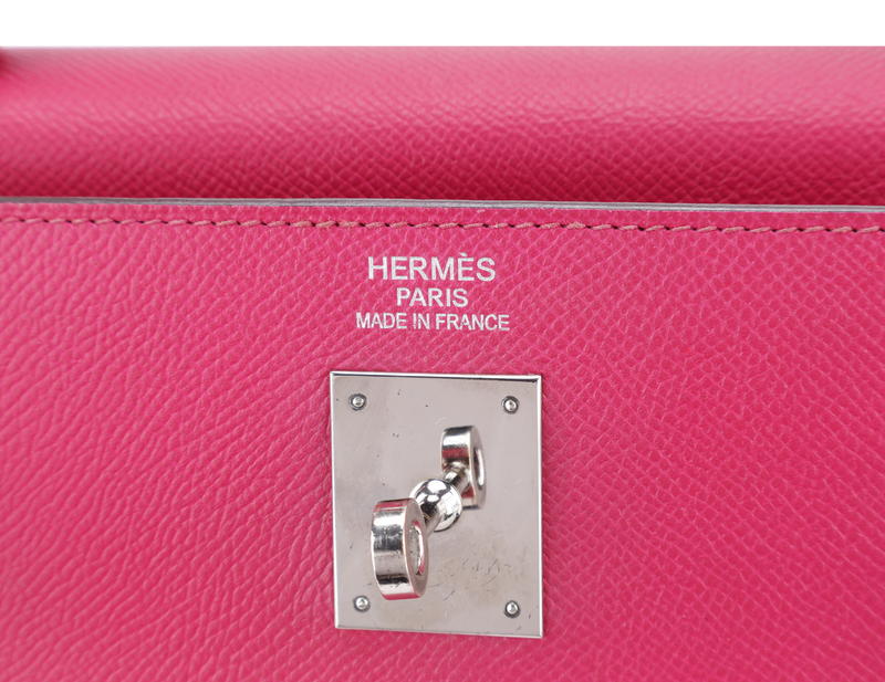 HERMES KELLY 35 VERSO ROSE TYRIEN x ROUGE H INTERIOR EPSOM LEATHER SILVER HARDWARE STAMP N (YEAR 2010) WITH STRAPS, KEY&LOCK, RAINCOAT, ORGANISER AND BOX (NO DUST COVER)