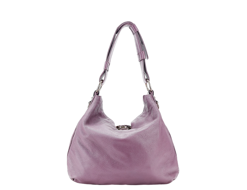 GUCCI G WAVE LEATHER HOBO PURPLE CALF LEATHER SILVER HARDWARE WITH DUST COVER AND STRAPS