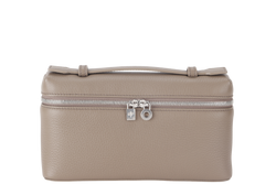 LORO PIANA EXTRA POCKET L19 ETOUPE COLOR GRAINED CALFSKIN WITH STRAP SILVER HARDWARE WITH DUST COVER AND BOX