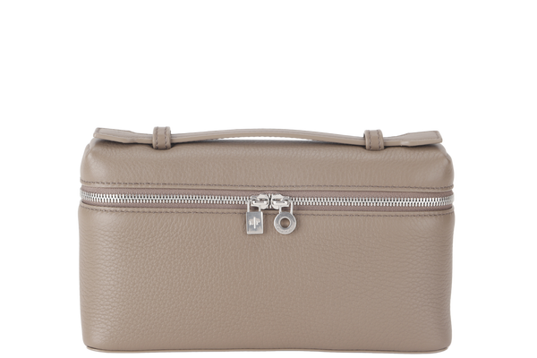 LORO PIANA EXTRA POCKET L19 ETOUPE COLOR GRAINED CALFSKIN WITH STRAP SILVER HARDWARE WITH DUST COVER AND BOX