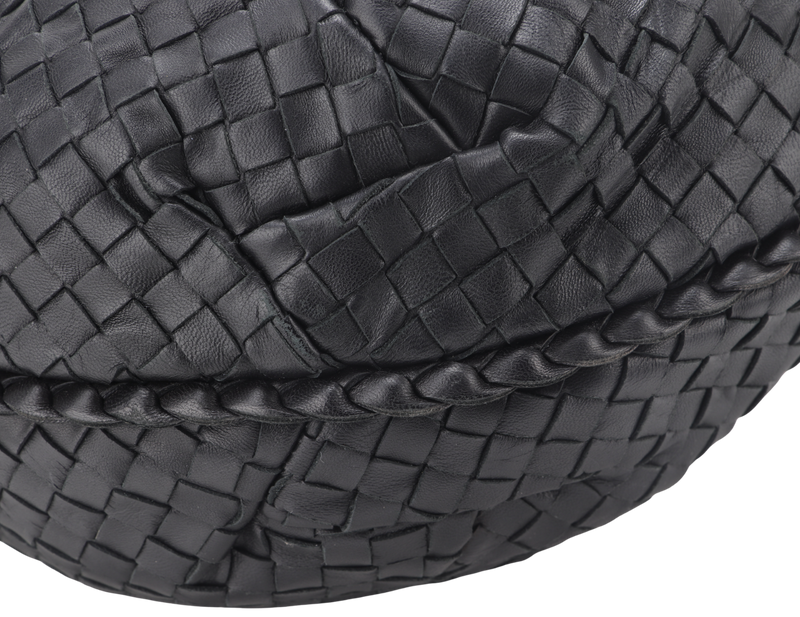BOTTEGA VENETA BLACK INTRECCIATO HOBO BAG WITH DUST COVER