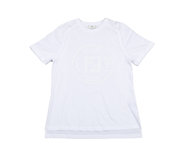 FENDI EMBROIDERY LOGO T-SHIRT WHITE SHORT SLEEVE SIZE M