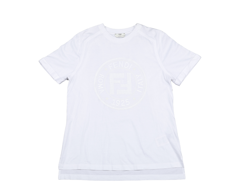 FENDI EMBROIDERY LOGO T-SHIRT WHITE SHORT SLEEVE SIZE M