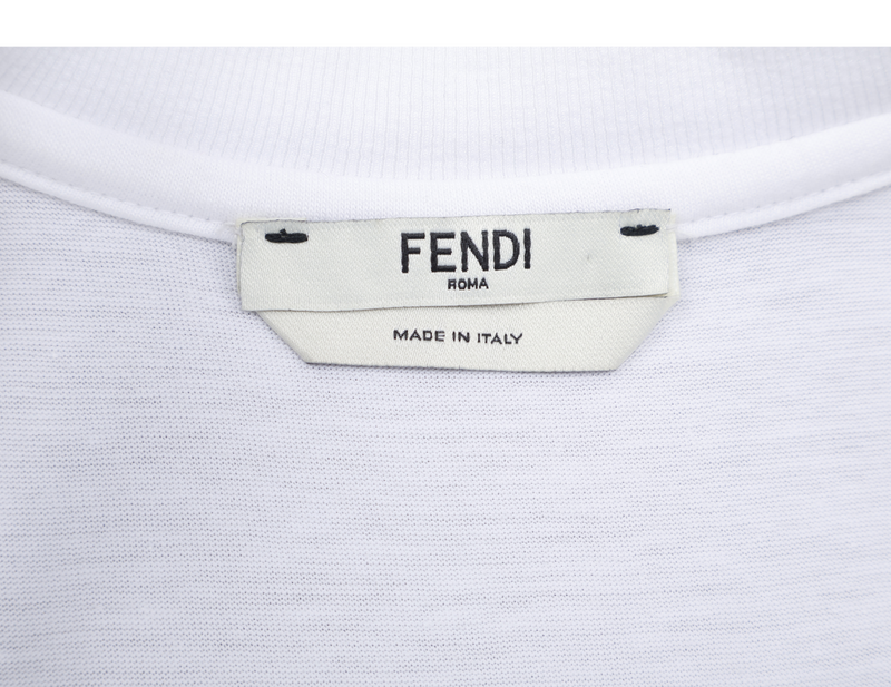 FENDI EMBROIDERY LOGO T-SHIRT WHITE SHORT SLEEVE SIZE M